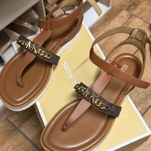 Michael Kors Tan and Gold Sandals